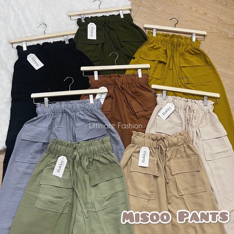 Misoo Basic Cullote Pants - Celana Kulot Crinkle Wanita Double Pocket Import Premium - Celana Panjang High Quality Korea Kekinian Terbaru Rakku 862