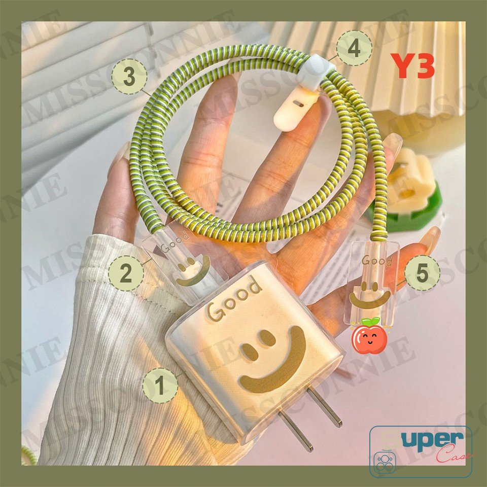 Set 5 In 1 Pelindung Kabel Data / Charger TPU Motif Kartun Pink / Ungu / Pita Untuk Apple 18 / 20W