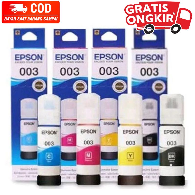 Satu Set Tinta 003 Epson Support Printer Epson : L1110 L3100 L3210 L3110 L3150 L5190