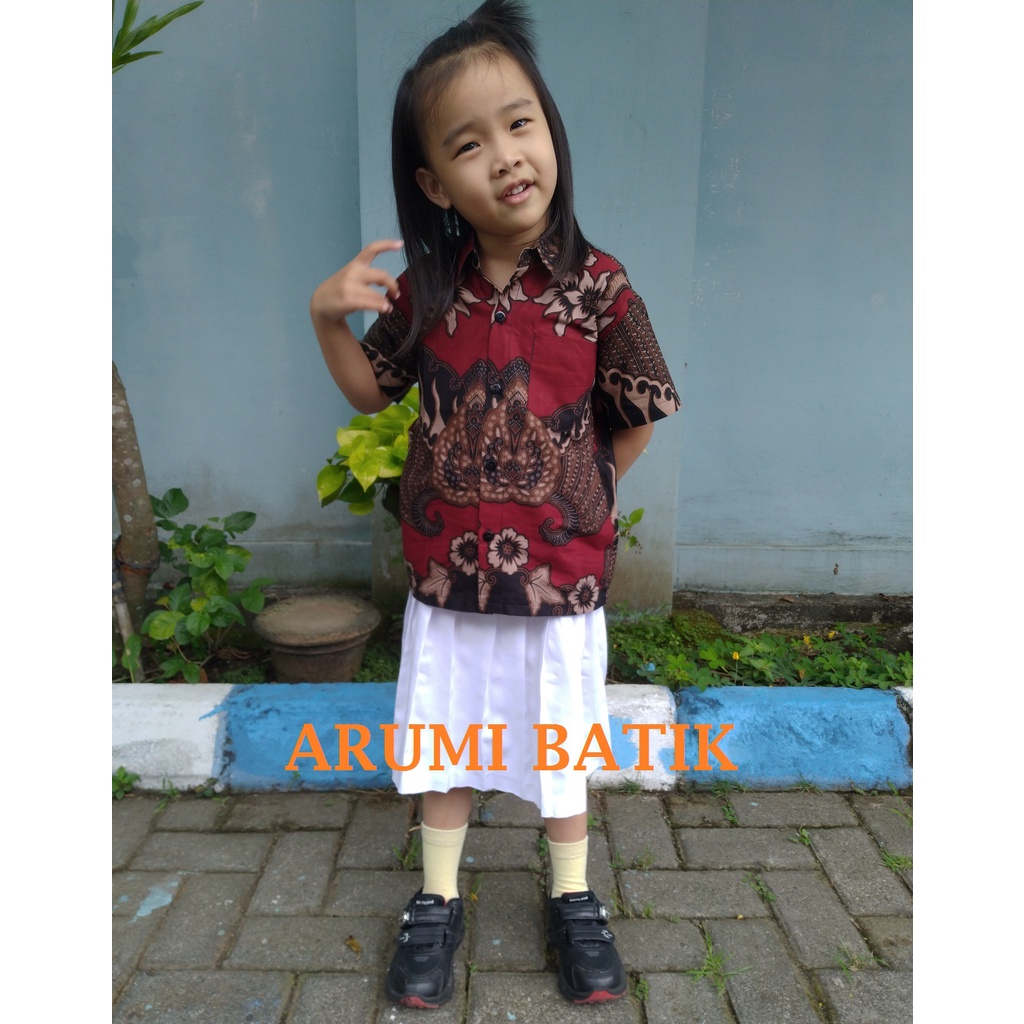 Kemeja Anak Putra Putri Batik Seragam Sekolah TK SD 3124 Merah