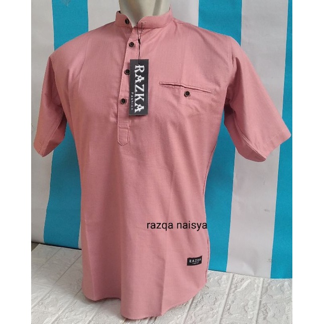 SALE Kemeja semi koko Pria Dewasa warna Dusty Pink / Kemeja Pria Muslim Kemko Tangan Pendek Pink Sal