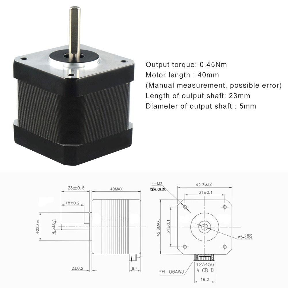 Motor Stepper Ukir Atas42 * 40MM Torsi 0.45N. m Printer 42BYGH40 Grafir