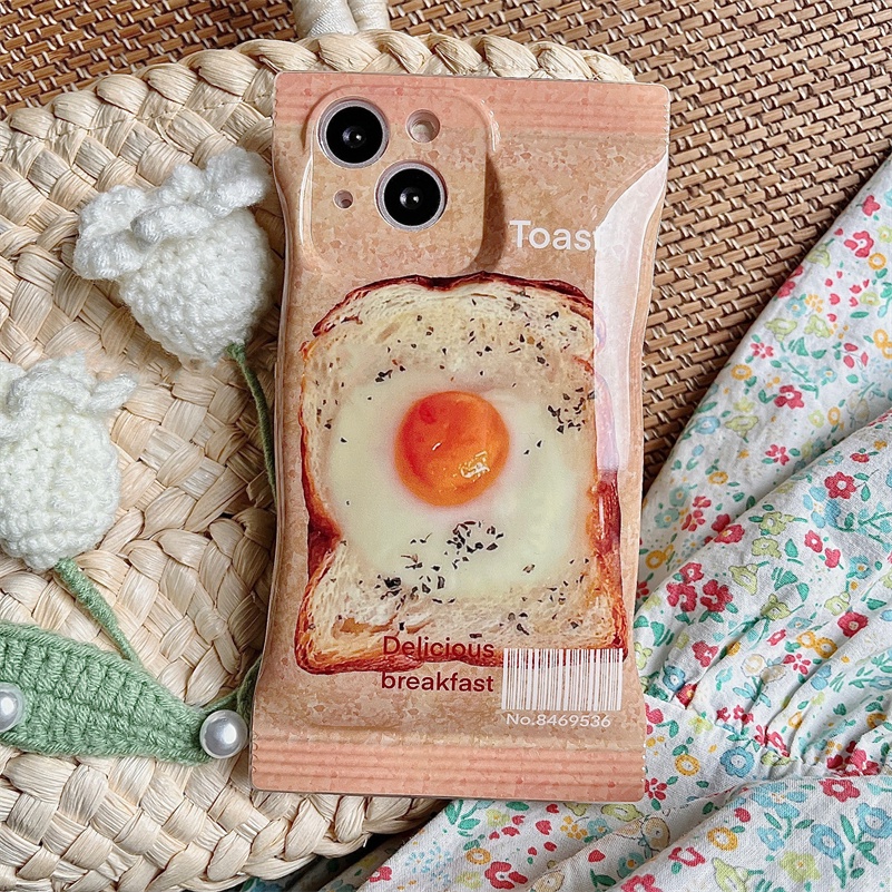 Soft Case Silikon Motif Roti Panggang Untuk iPhone 14 13 12 11 Pro Max X Xr Xs Max 8 7 6 6s Plus