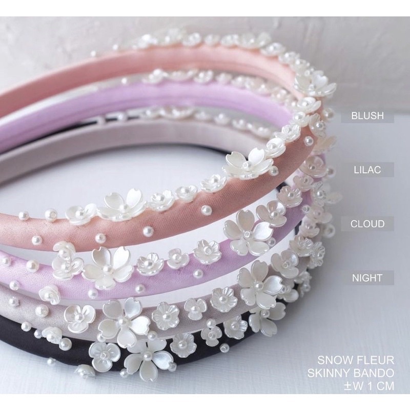 HANDMADEPITA X MMEHULIET | Skinny Snow Fleur - Night ( Black ) & Marshmallow Claw Clip - Earl Grey