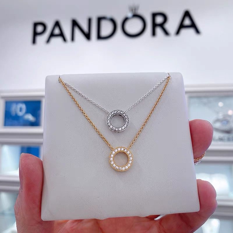 Pandora Kalung 925 Silver Cubic Zirconia Berlian Bulat Untuk Wanita