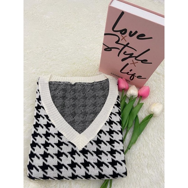 Jumbo Jennie Vest Rajut Houndstooth LD 140 vest rajut wanita bigsize