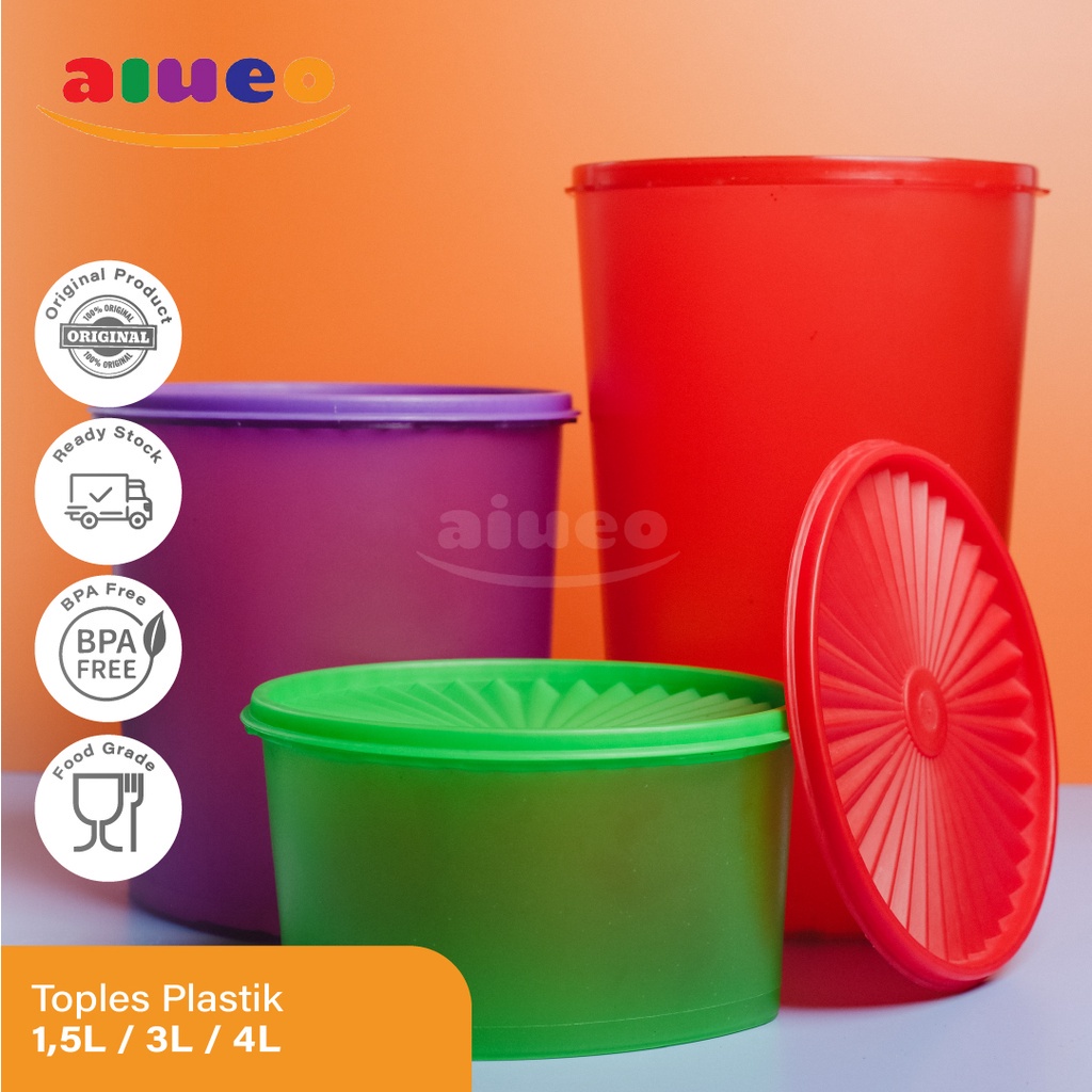 AIUEO | Toples Plastik Jadul Murah 1,5L / 3L / 4,2L Murah Kue Kerupuk Warna Random | Toples Anti pecah