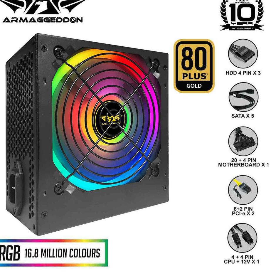 Direkomendasikan--Armaggeddon PSU 80 plus Voltron Gold 600 RGB 80+ Gold [ 12mm RGB Powerful Fan ] [ 