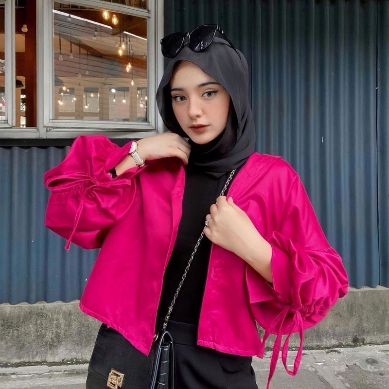 Tamara Blazer Crop Top Lengan Serut Atasan Wanita Katun Toyobo