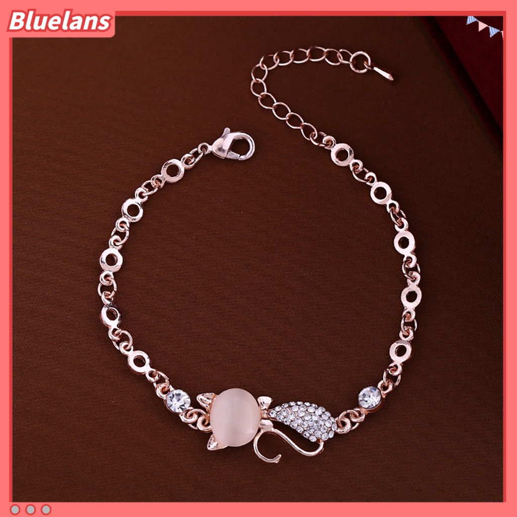 Bluelans Women Ladies Lovely Cat Pendant Opal Rhinestone Bangle Bracelet Chain Jewelry