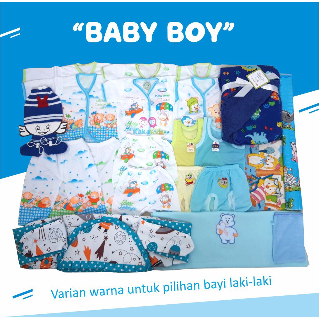 Paket Perlengkapan Lahiran Bayi Komplit (Baju + Bedong + Perlak + Selimut + Handuk + Gendongan) Set New Born Baby Kado Bayi Lahir