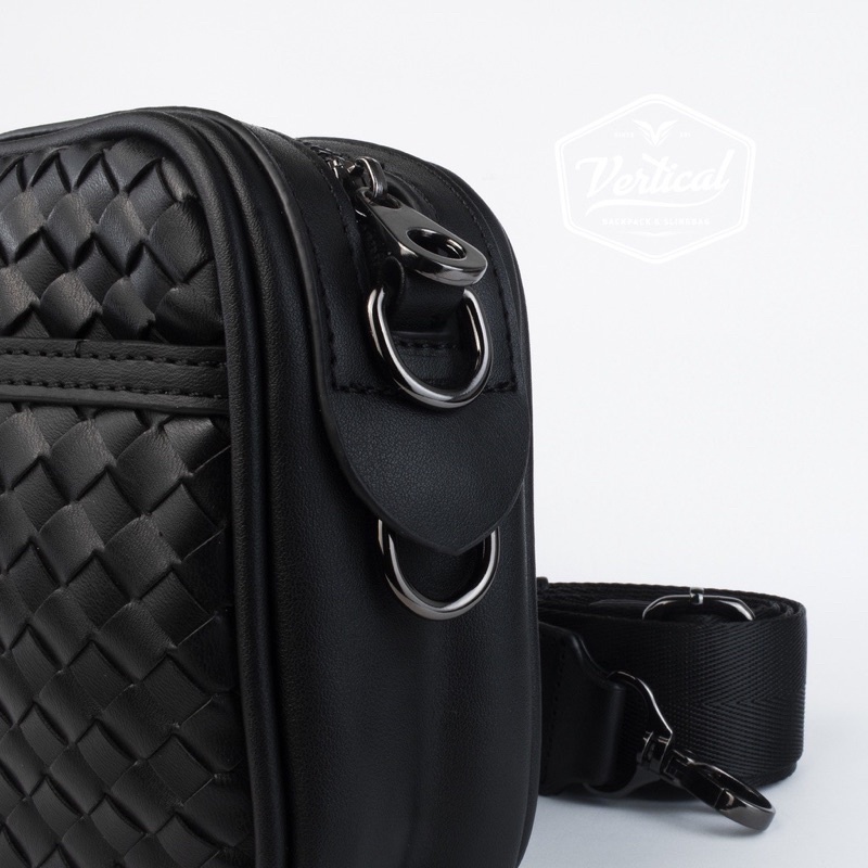 Tas Selempang Leather Pria Tas Santai knitted black Edition Luos