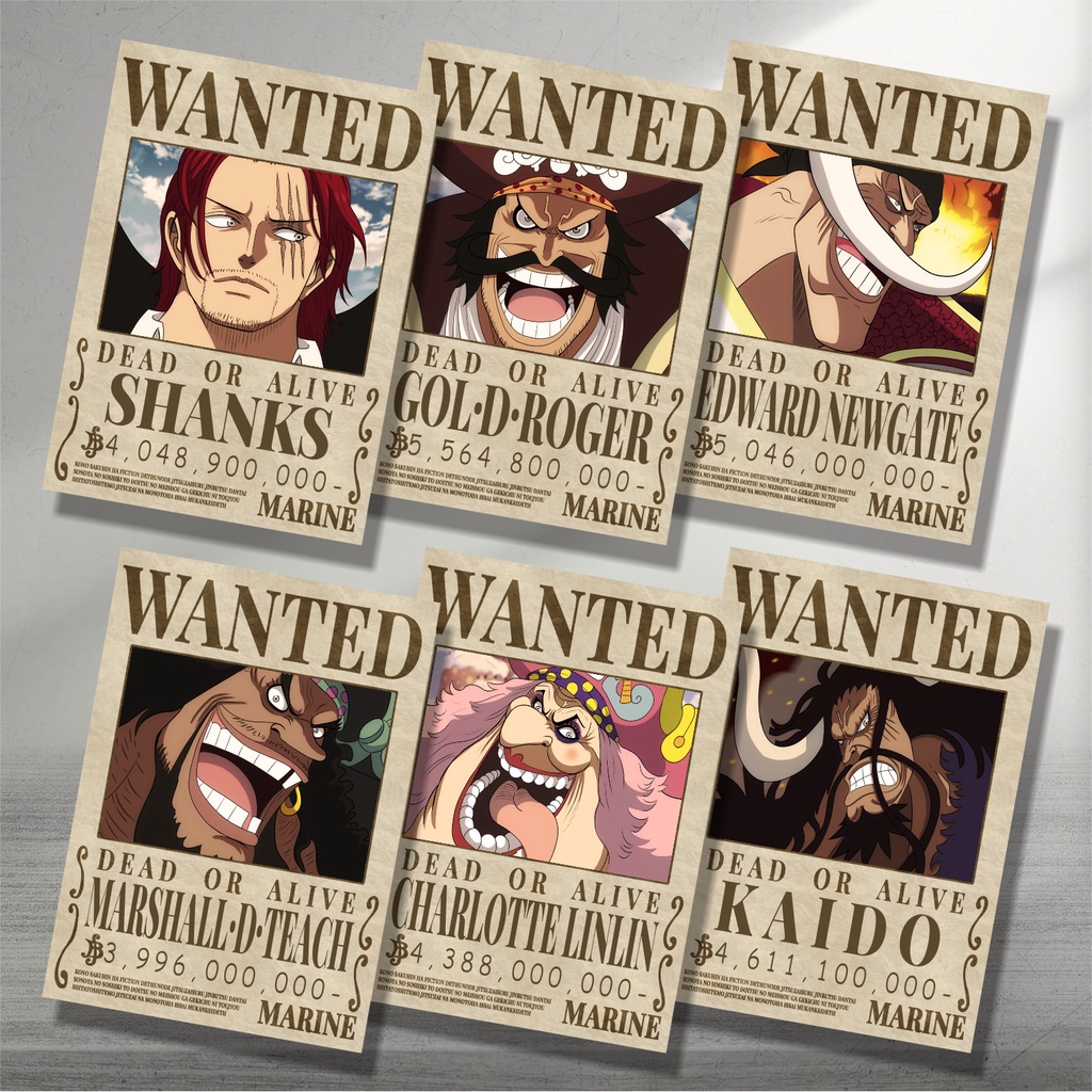 Koleksi Poster A4 Anime One Piece A - Bounty Wanted Luffy Zoro Sanji Nami Robin Chopper Law Ace Sabo Shanks