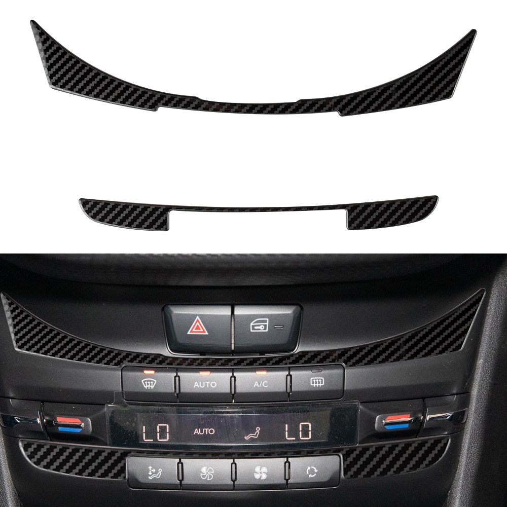 2pcs Stiker Strip Trim Panel Kontrol Tengah Mobil Bahan Carbon Fiber Untuk Peugeot 2008 208 2014-2018