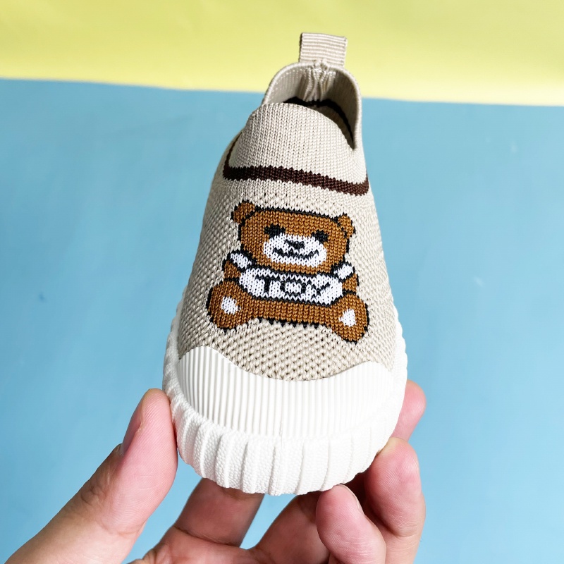 Sepatu anak-anak kecil 1-3 tahun kualitas baik anak-anak slip-on sepatu datar ringan lucu kartun hewan beruang sepatu