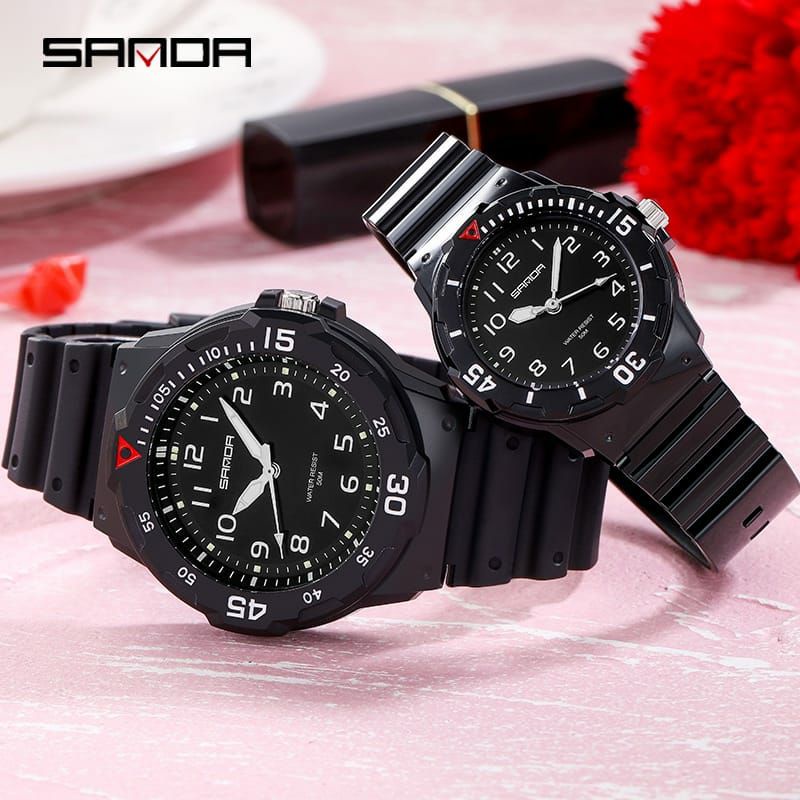 Sepasang SANDA 6011 Jam Tangan Wanita Analog Tali Rubber Luminous Anti Air