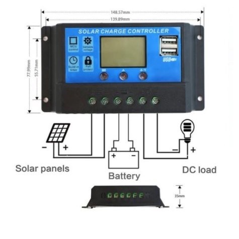 Solar Charge Controller Cell Surya Kontroler PWM 12V 24V 10A 20A 30A