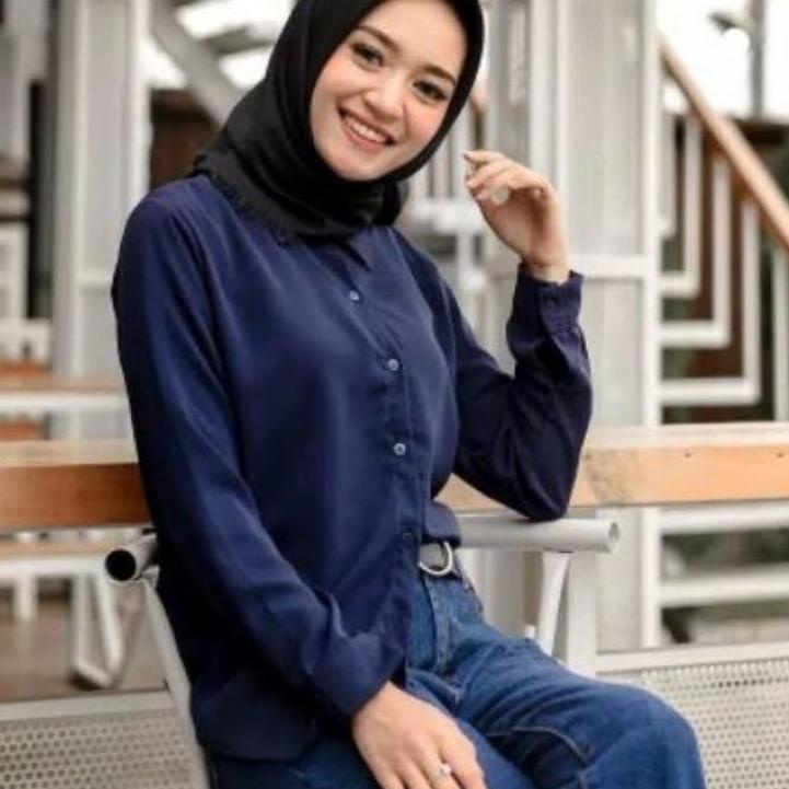 Special Price Baju Kemeja Polos Kerja Kantor Atasan Wanita Lengan PANJANG Karet Cewek Remaja Warna P