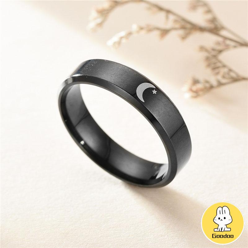 Simple Moon Sun Couple Trendy Wide Love Rings Hadiah Indah untuk Pacar Pacar di Hari Valentine -Doo