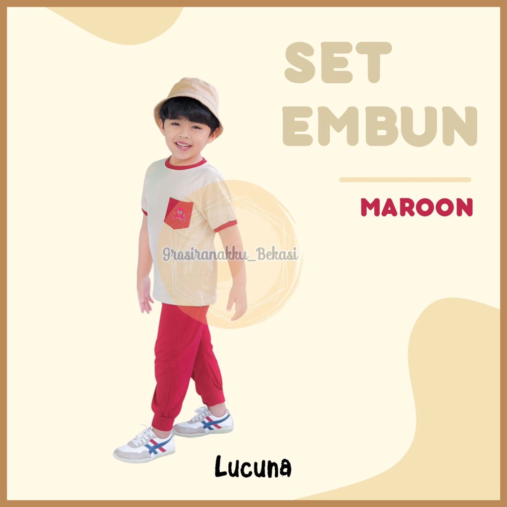 Setelan Anak Unisex Embun Lucuna Warna Maroon Size 1-5 Tahun