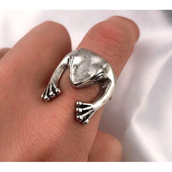 Cincin Model Terbuka adjustable Desain Katak Kecil Gaya retro Untuk Pasangan