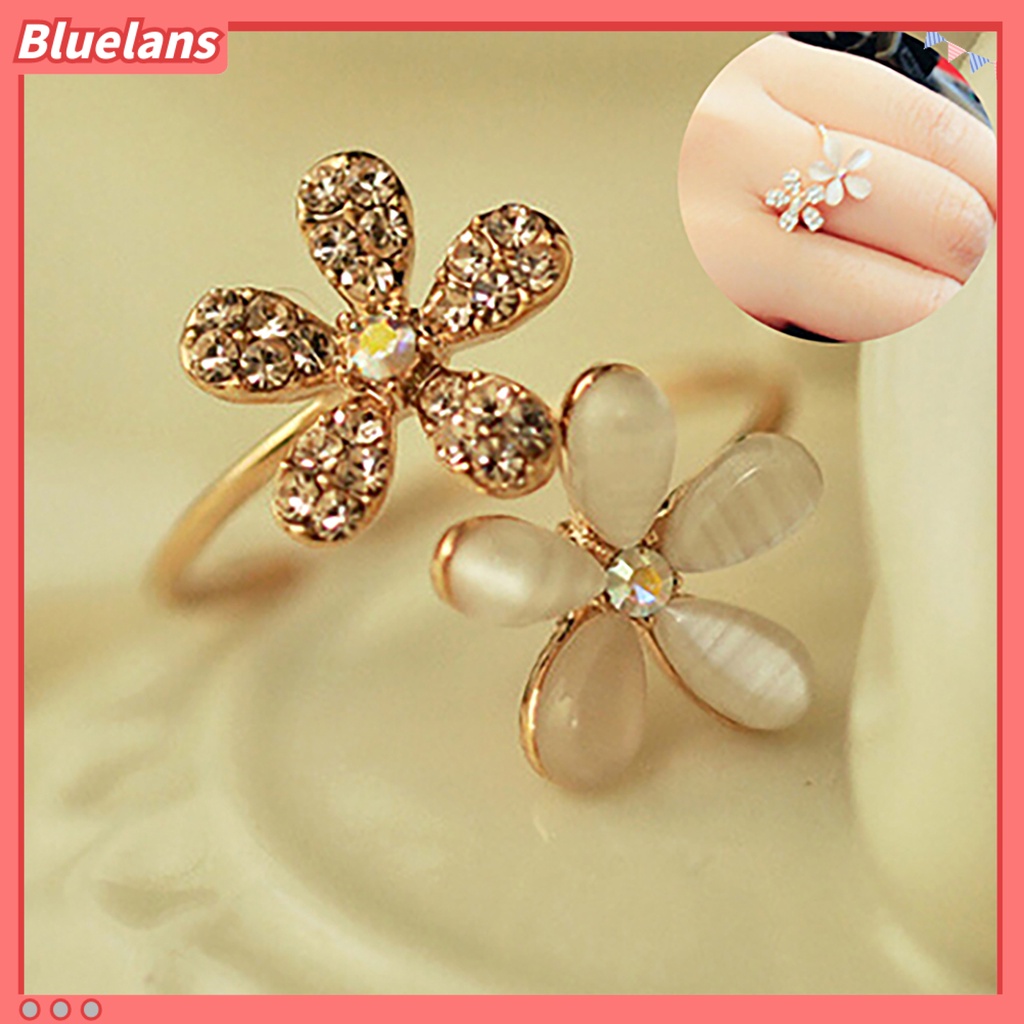 Bluelans Statement Faux Opal Adjustable Jewelry Lightweight Marguerite Open Ring for Women
