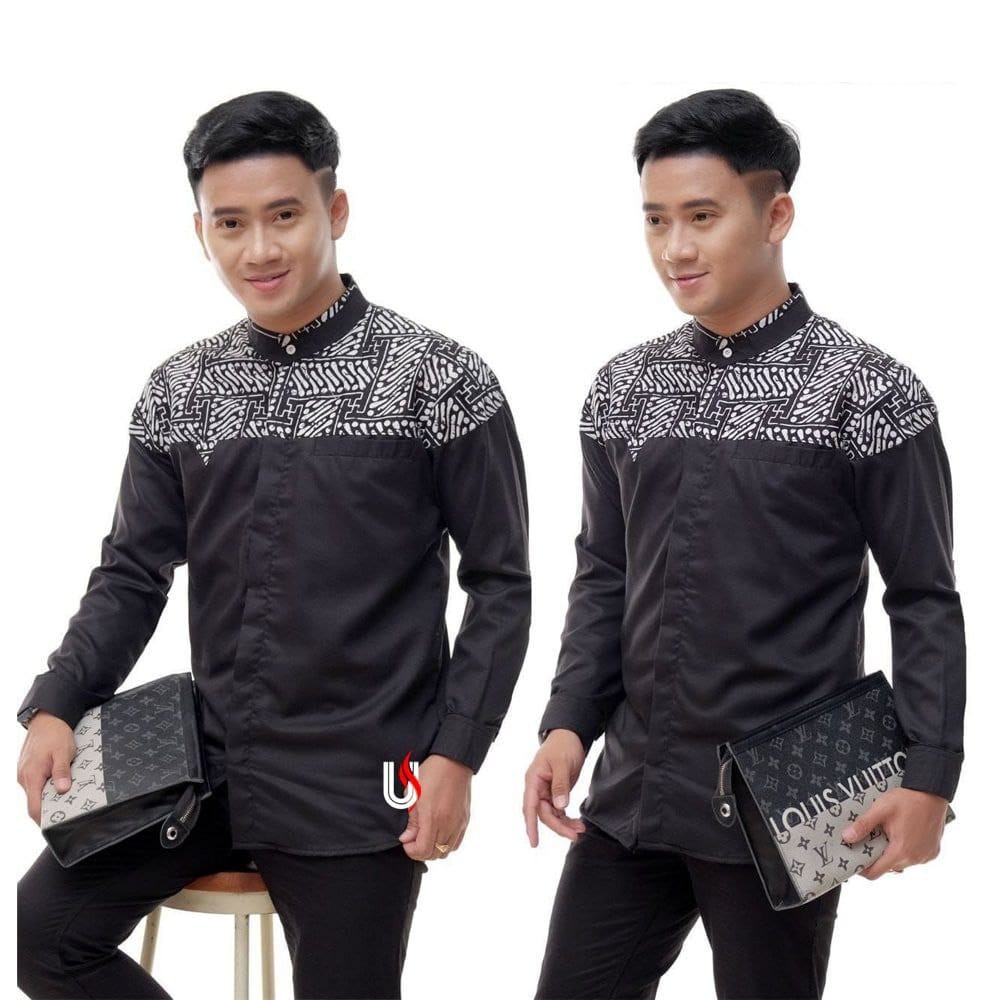 Baju Koko Pria Dewasa Kombinasi Batik Motif Falcon Lengan Panjang