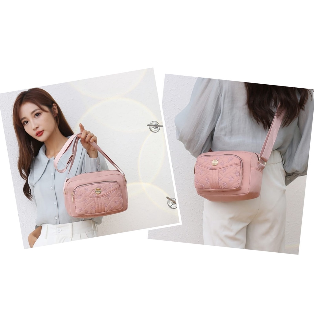 TAS SELEMPANG WANITA IMPORT BORDIR BUNGA KANVAS MULLEN PREMIUM SLINGBAG KOREA BAHU SHOULDER BAG CEWEK MURAH FASHION BATAM BRANDED KEKINIAN REMAJA SIMPLE CASUAL