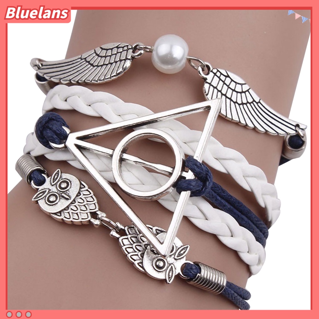 Bluelans Bracelet Harry P-otter Deathly Hallows Faux Leather Braided Alloy Multilayer Braided Bangle Jewelry