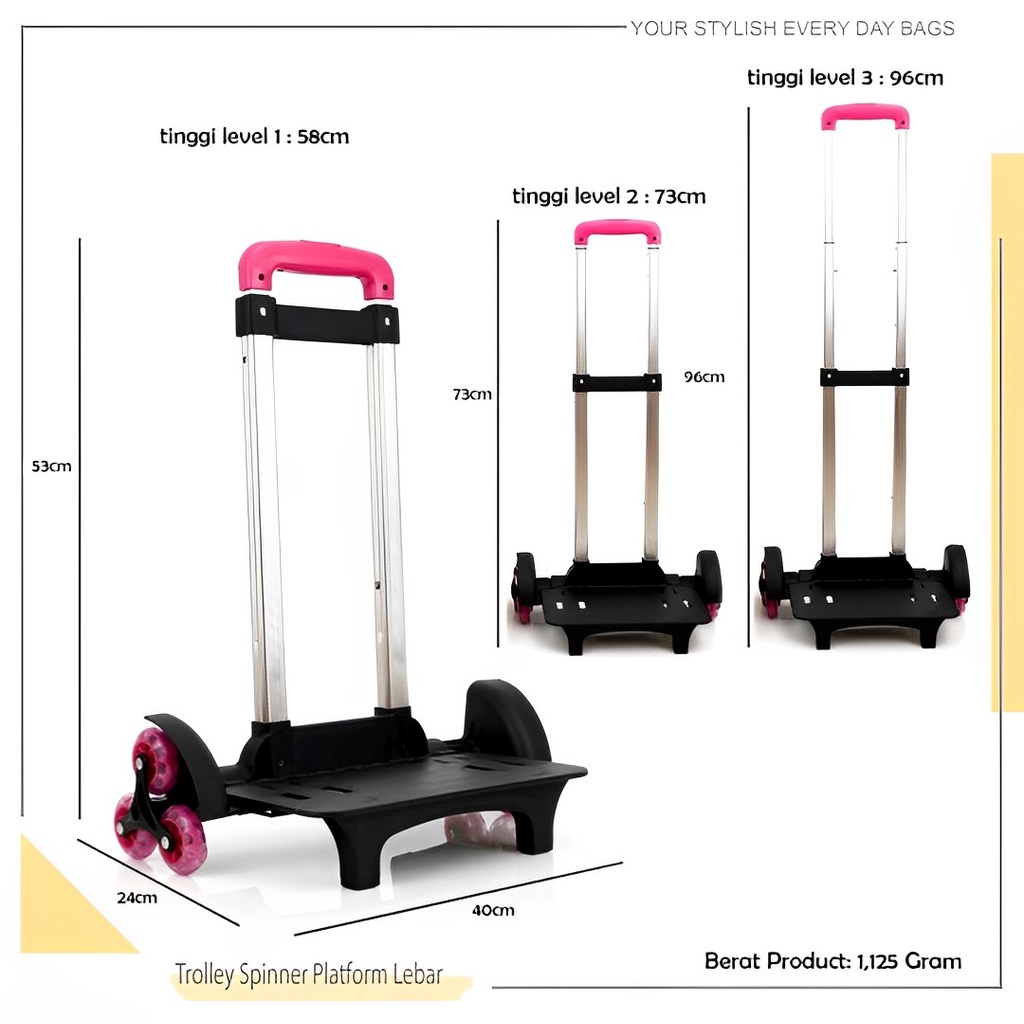 Trolley roda 3 anak cewek  penambahan Tas Troli anak sekolah  Trolly roda untuk naik tangga serbaguna bisa di lepas pasang
