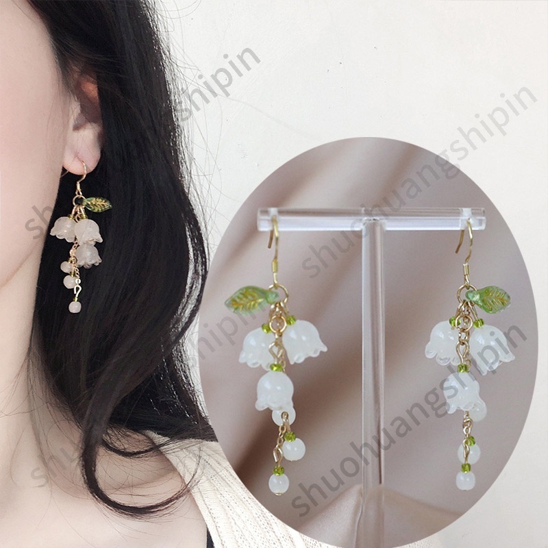 Anting Gantung Panjang Model Bunga Tulip Dengan Mutiara Gaya Retro Elegan Untuk Wanita