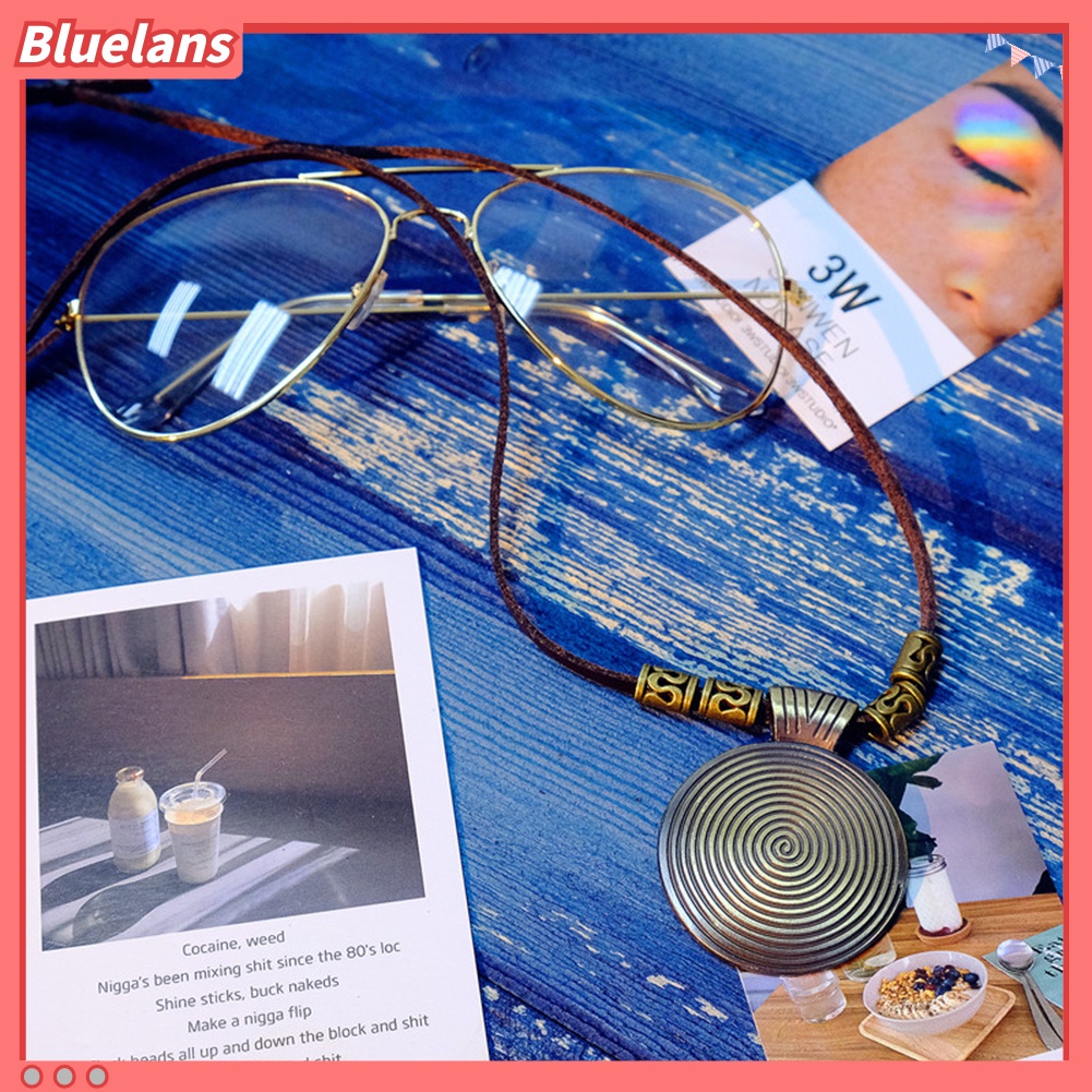 Bluelans Vintage Women Ethnic Faux Leather Spiral Disc Round Pendant Sweater Necklace