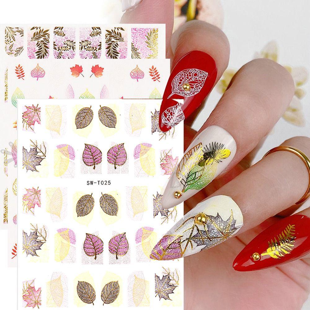 MXBEAUTY Stiker Kuku 3D DIY Vintage Wanita Musim Gugur Manicures Aksesori Musim Semi Nail Art Dekorasi