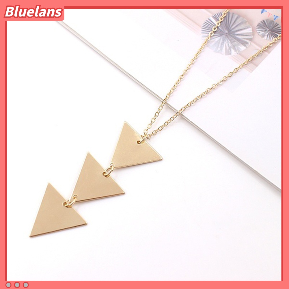 Bluelans Kalung Rantai Panjang Dengan Liontin Segitiga Geometris Untuk Wanita