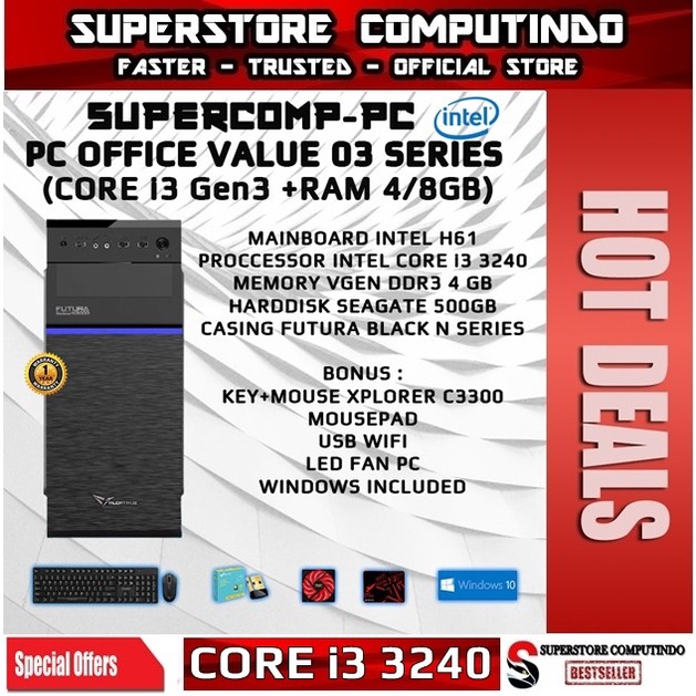 PC Rakitan Office Intel Core i3 - RAM 4/8GB - Value 03 Series - Siap Pakai