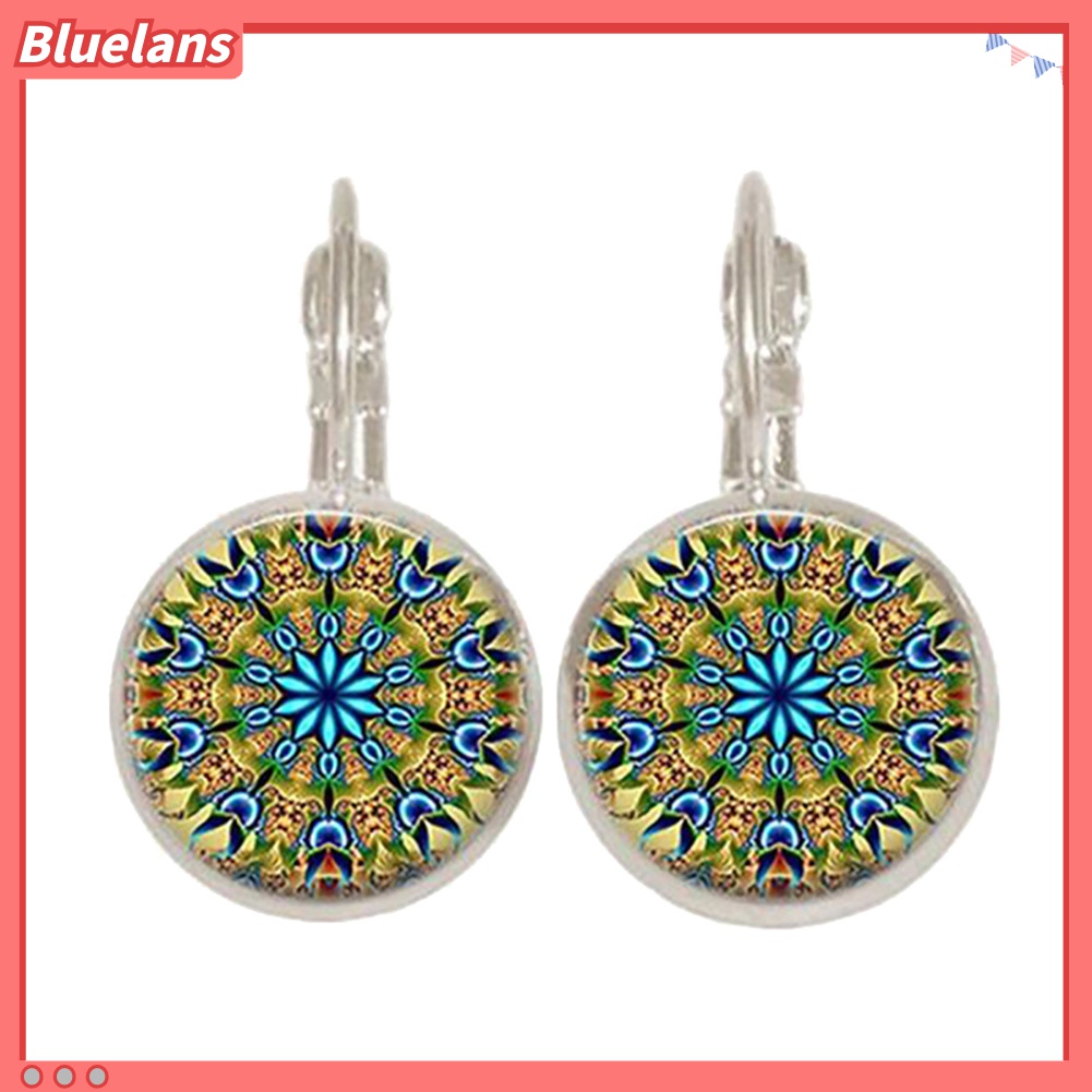 Anting Liontin Bentuk Bulat Motif Bunga Gaya Vintage Untuk Wanita
