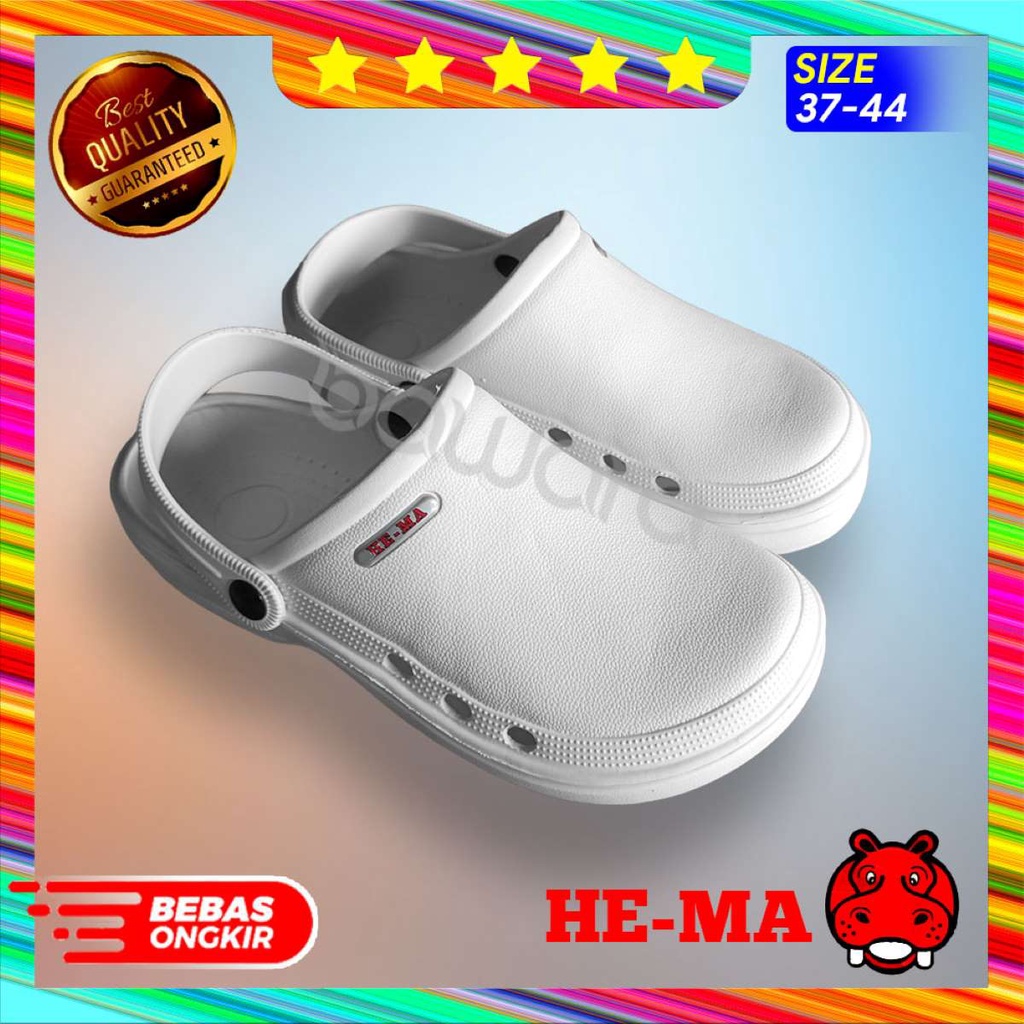 Sandal Pria HE-MA HJP 956 Premium Sandal Crocs Medis Putih Bersih Sandal Perawat Dokter Bidan Sandal