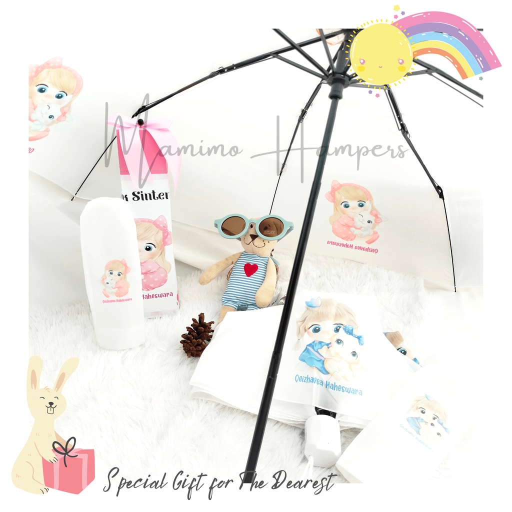 Custom Payung Lipat Putih atau Souvenir Payung Custom - By Mamimo