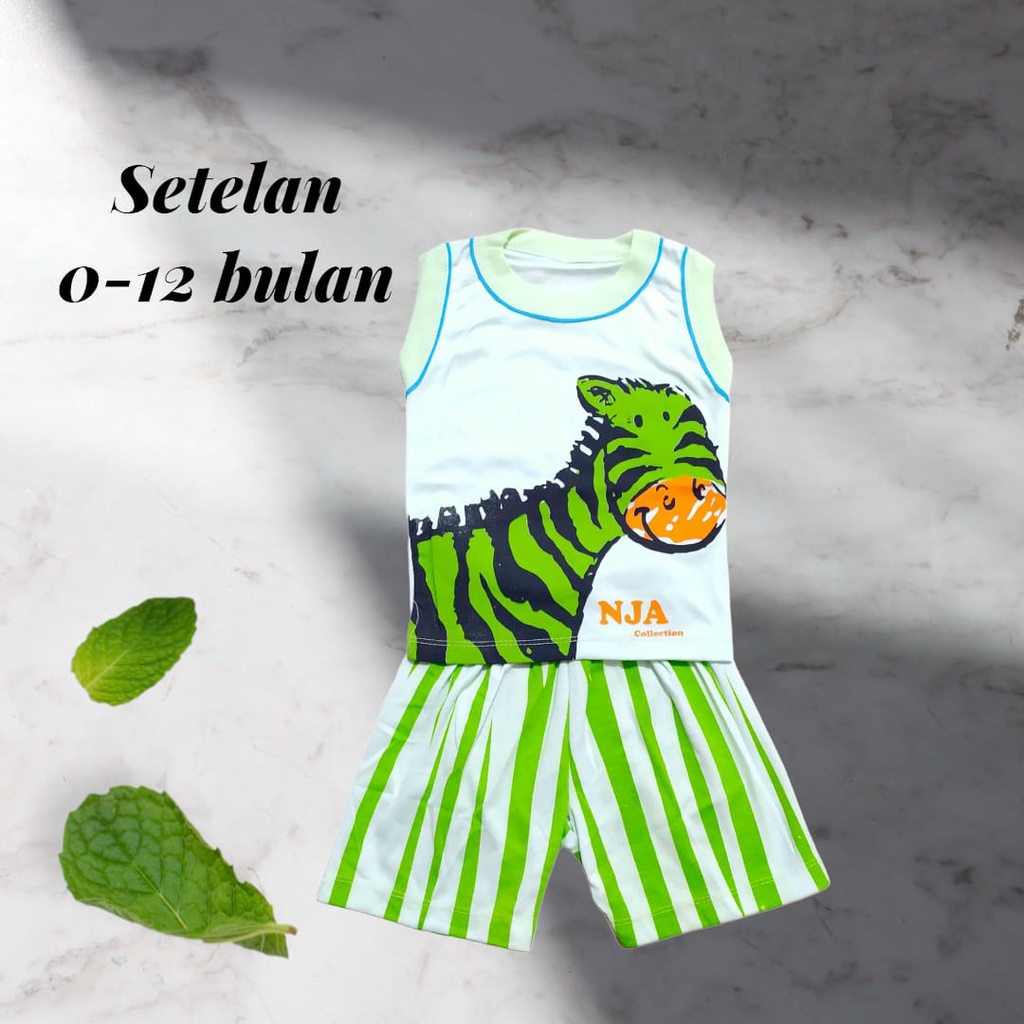 Setelan Pakaian Bayi Baju Oblong Tanpa Lengan Celana Pampers