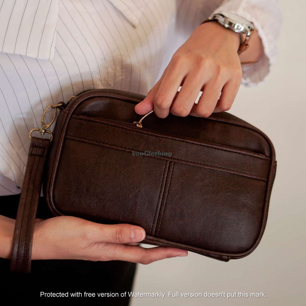 Clutch Pria Wanita Tas Tangan Yubi Handbag Kulit Dompet Pouch Bag Elegant Pria Wanita Waterproof Hitam Dan Coklat