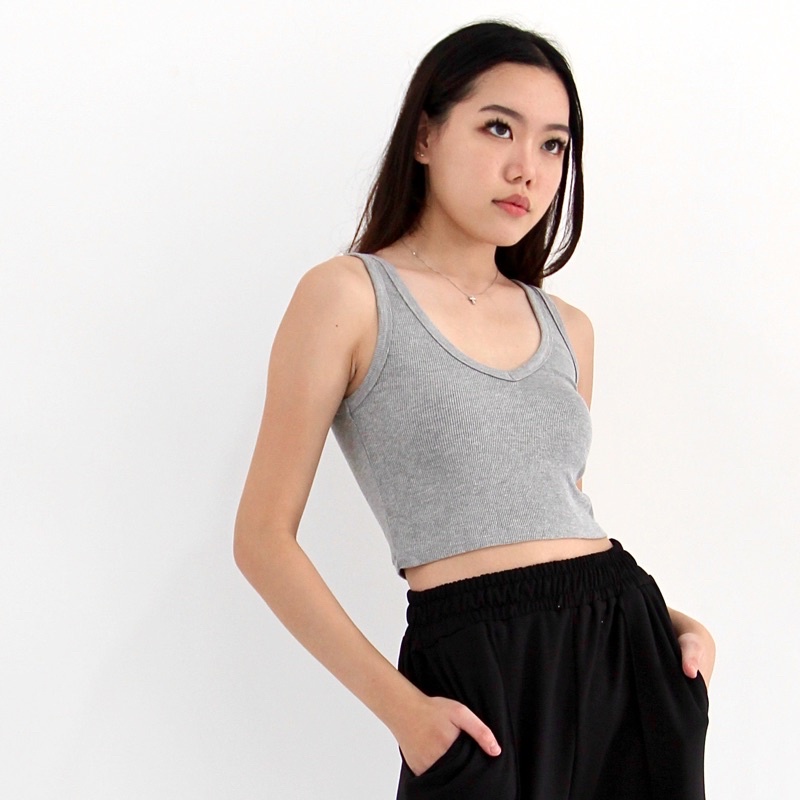 VYN TOP | Ribbed Knit V shaped Tank Tanktop Summer Kotak Crop Top Stretch Rib SOMA