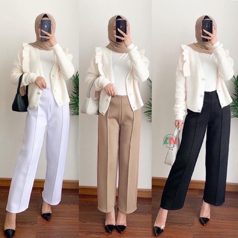 CELANA KULOT SCUBA PREMIUM, BASIC PANT, CELANA KERJA, KANTOR HIGHWAIST