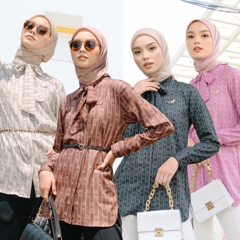 Mylady PART 2 QUINZY SHIRT | BLOUSE KEMEJA MOTIF PRINTING SILK | PATTERN MONOGRAM MY LADY | Rora Gal