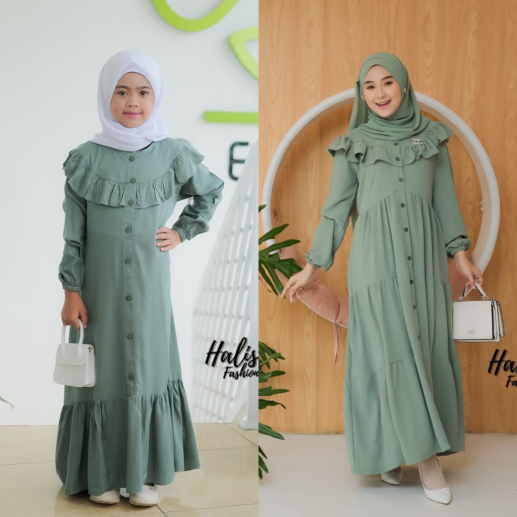 gamis anak cringkel dan katun twill ombre Aishwa kids rubi usia tanggung 6-12 tahun crincle urugiri hq