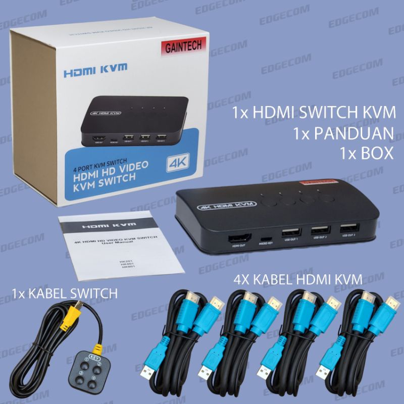 HDMI KVM Switch 4 Port Support 4Kx2K Free Kabel KVM 4 SET GAINTECH