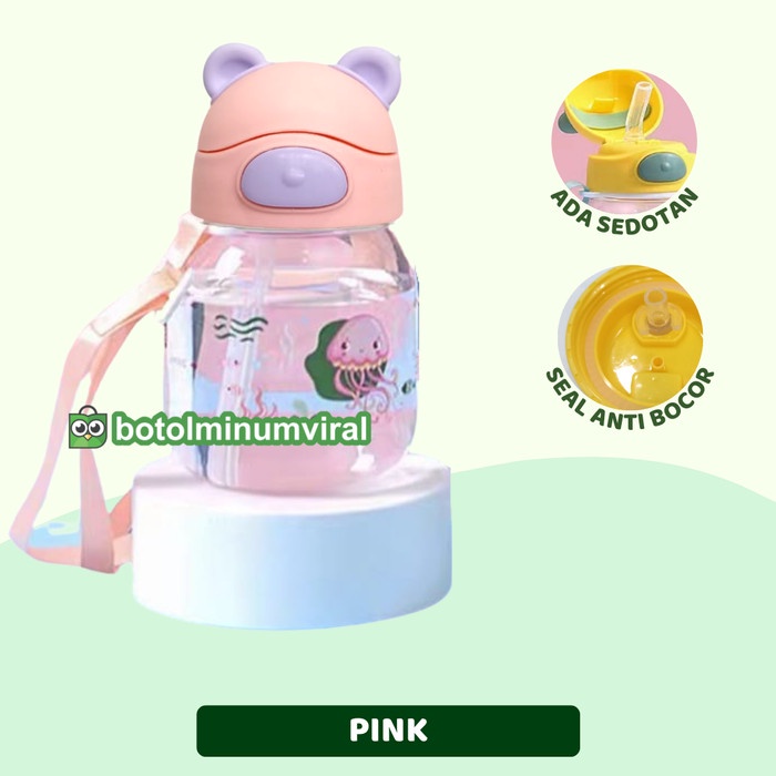 botol minum anak Viral Balita Sedotan Tali BPA Free Training Cup 450ml - Pink R9D2 BAYAR DITEMPAT KO