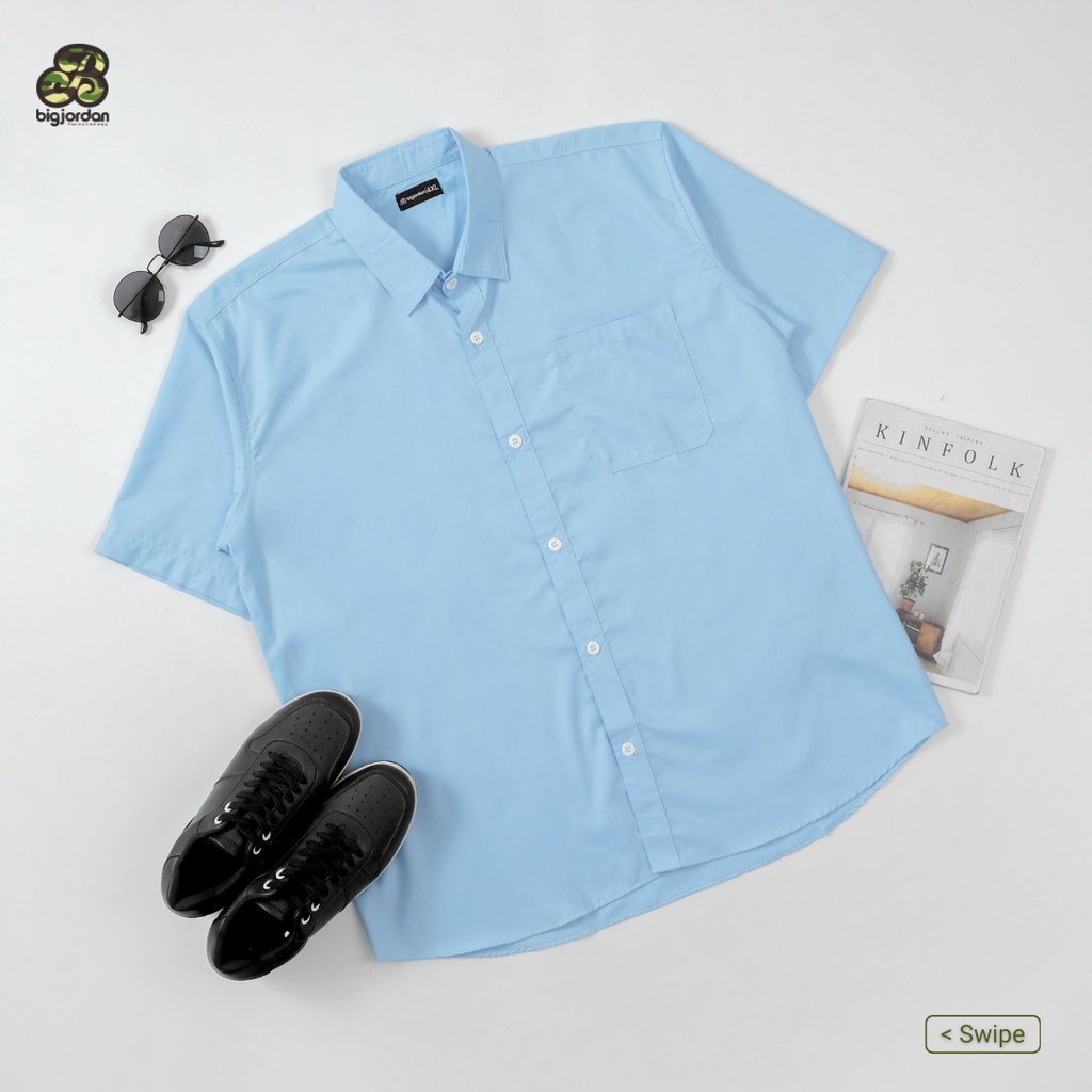 big jordan kemeja formal PENDEK pria big size jumbo size BIRU MUDA KATUN TOYOBO ORIGINAL BIG JORDAN 
