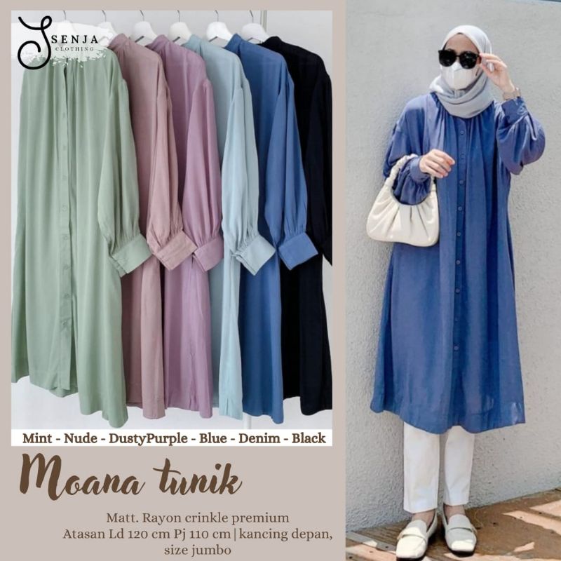 Moana Tunik Rayon Cringkel Ld 120 Atasan Wanita Jumbo | Kancing Depan