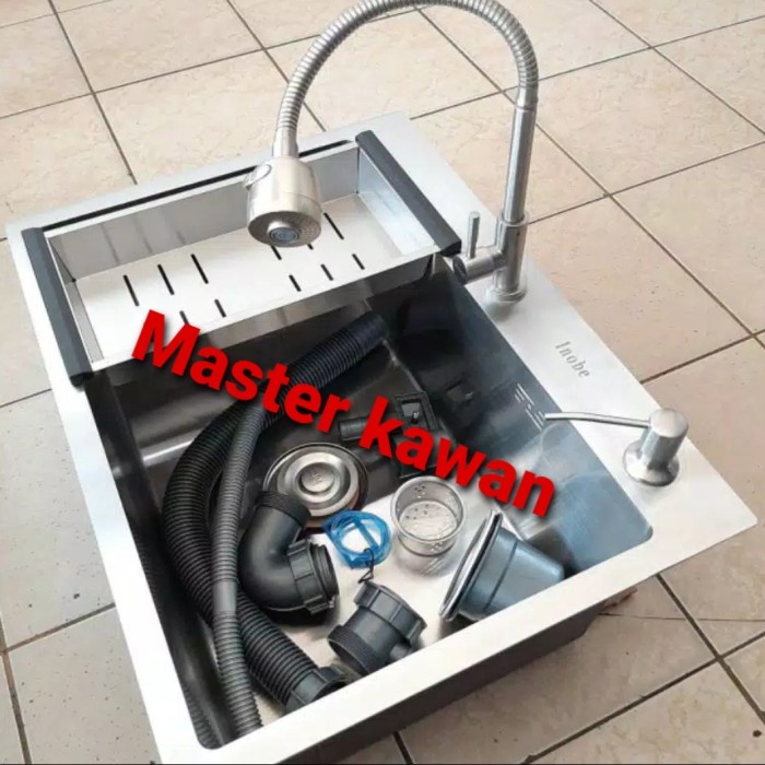 Paket Lengkap Kitchen Sink Stainless Inobe 6045 Model Onan Bolzano - Cuci Piring ( Peralatan Dan