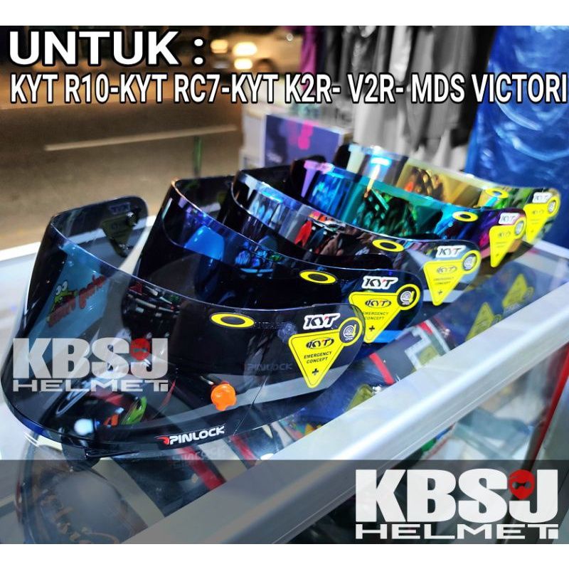 Kaca Visor FLAT KYT R10 RC7 K2R K2RIDER K2 RIDER MDS VICTORY V2R iridium Silver Blue Gold Hitam Light Smoke Bening Pelangi